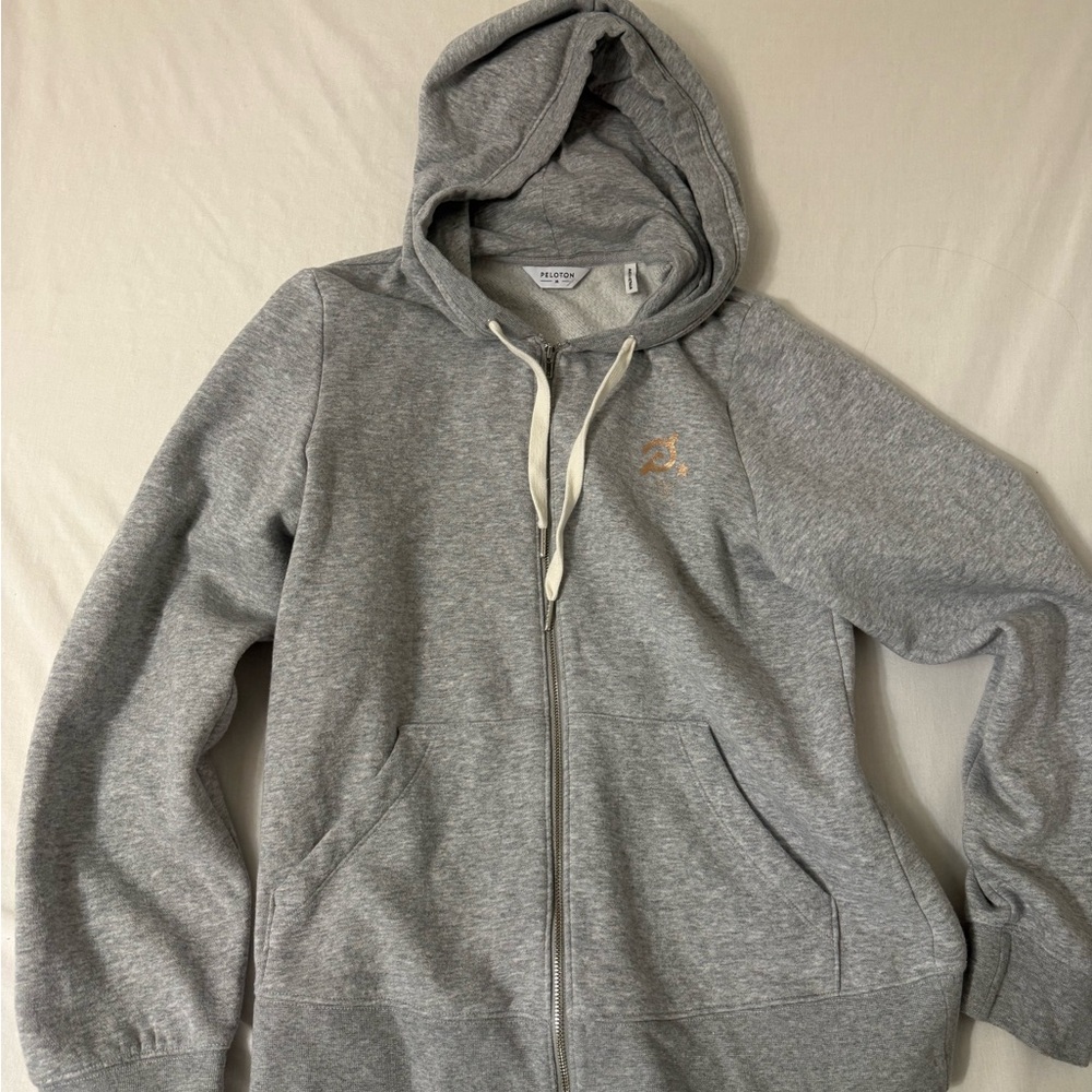Peloton Gray Zip-Up Hoodie with Gold Logo